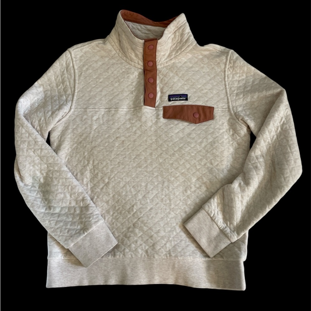 Patagonia Cream and Brown Quilted Sweatshirt